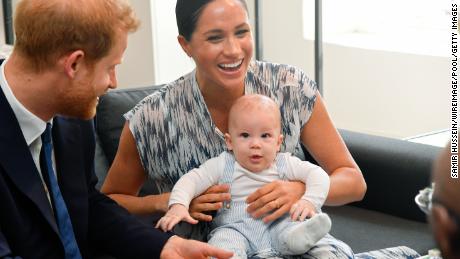 Harry and Meghan and their baby son Archie meet Archbishop Desmond Tutu during their royal tour of South Africa on September 25, 2019.
