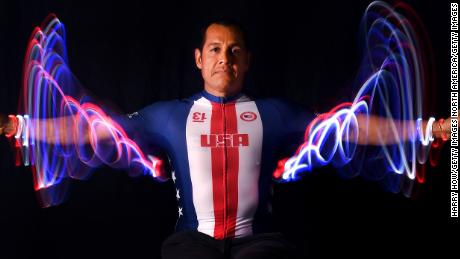 WEST HOLLYWOOD, CALIFORNIA - NOVEMBER 23: Para handcycle athlete Oz Sanchez poses for a portrait during the Team USA Tokyo 2020 Olympic shoot on November 23, 2019 in West Hollywood, California. (Photo by Harry How/Getty Images)