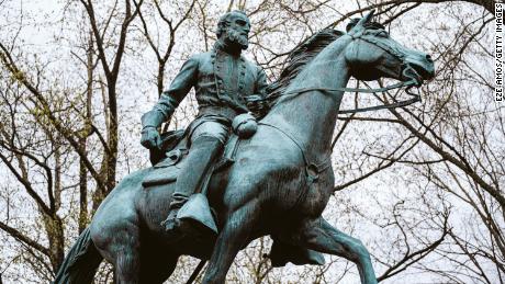 A statue of Confederate General Thomas "Stonewall" Jackson is seen on April 1, 2021 in Charlottesville, Virginia. 