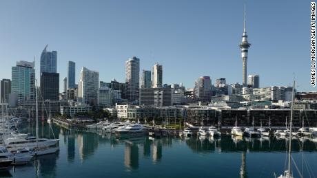 AUCKLAND, NEW ZEALAND - MAY 16: A general nightime view of the Auckland skyline as seen from the new Park Hyatt hotel in the Viaduct Basin area of the city on May 16, 2021 in Auckland, New Zealand. Quarantine-free travel from Australia to New Zealand resumed on Monday 19 April following the closure of international borders in response to the global COVID-19 pandemic. The opening of the trans-Tasman travel bubble is hoped to help New Zealand&#39;s tourism industry recover. Prior to COVID-19, Australians made up almost 40% of international arrivals to New Zealand and contributed around 24% or $2.7 billion of New Zealand&#39;s annual international visitor spend. (Photo by James D. Morgan/Getty Images)
