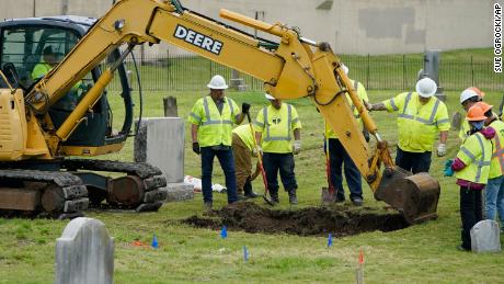 Excavation begins anew at Oaklawn Cemetery in a search for victims of the Tulsa race massacre believed to be buried in a mass grave, Tuesday, June 1, 2021, in Tulsa, Okla. (AP Photo/Sue Ogrocki)