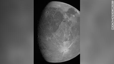 This image of Ganymede was taken by the JunoCam imager during Juno&#39;s June 7  flyby of the icy moon. The mission later hopes to obtain a color portrait of the moon.