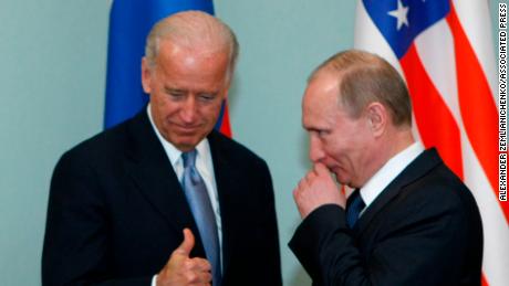 Vice President of the United States Joe Biden, left, geatures as he meets Russian Prime Minister Vladimir Putin in Moscow,  Russia, Thursday, March 10, 2011.The talks in Moscow are expected to focus on missile defense cooperation and Russia&#39;s efforts to join the World Trade Organization. (AP Photo/Alexander Zemlianichenko)