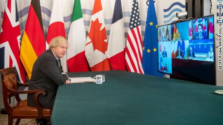 Boris Johnson hosts a virtual meeting of G7 leaders in February.
