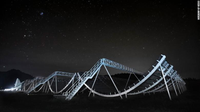 The CHIME radio telescope array, pictured here, detected 535 fast radio bursts in its first year of operation.