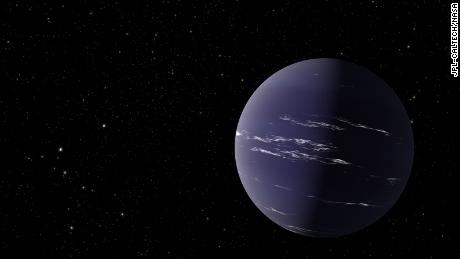 Ilustrația acestui artist arată TOI-1231 b, o planetă asemănătoare lui Neptun, la aproximativ 90 de ani lumină de Pământ.