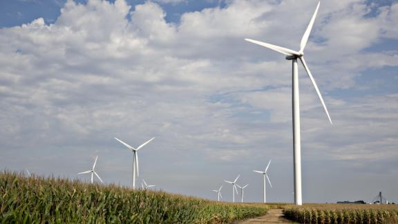 Wind turbines in Iowa Falls, Iowa, in 2016.