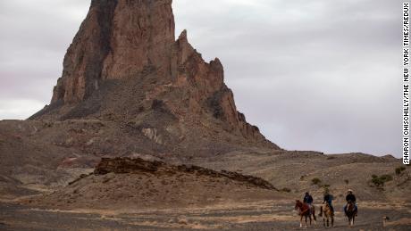 Navajo voters ride to the polls in Kayenta, Arizona, on November 3, 2020.