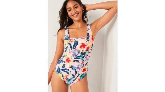 Square-Neck Swimsuit in Pink Floral 