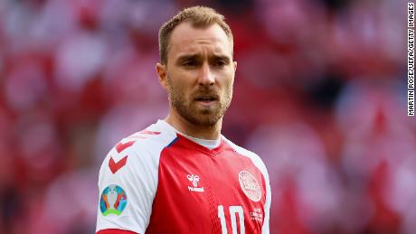Christian Eriksen is pictured during Saturday&#39;s match between Denmark and Finland, shortly before he collapsed on the pitch.