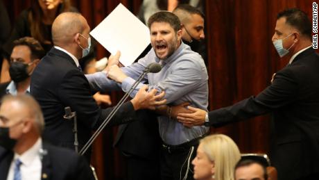 Israeli right wing politician Betzalel Smotrich shouts during a Knesset session in Jerusalem Sunday, June 13, 2021.