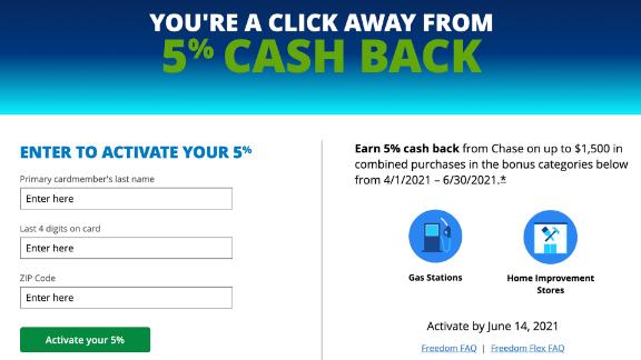 You can activate the Chase Freedom Flex bonus categories online in just minutes.