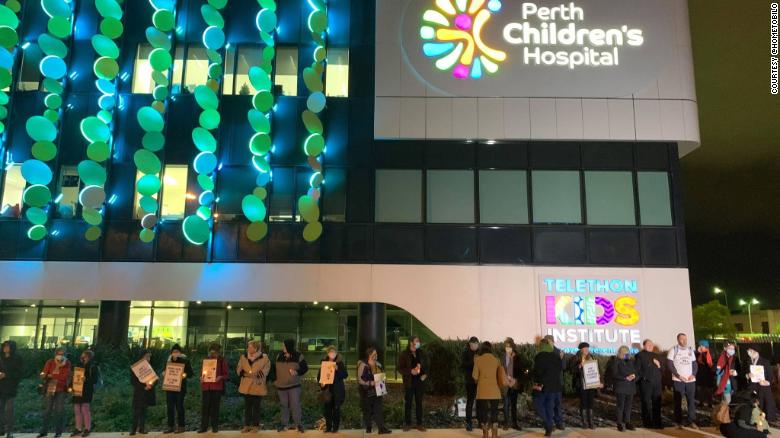 Supporters hold a vigil outside Perth Children&#39;s Hospital, where Tharnicaa is receiving medical care.