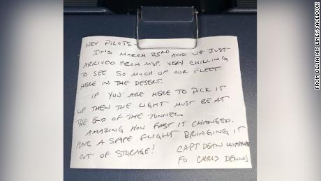 A Delta pilot&#39;s pre-pandemic message is found tucked away on a plane coming out of storage