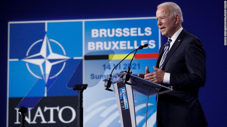 US President Joe Biden gives a press conference after the NATO summit in Brussels on June 14, 2021.