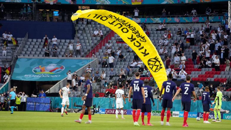 Germany vs. France: ‘Kick out oil’ protester parachutes into Allianz Arena stadium ahead of Euro 2020 match