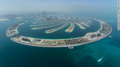 Dubai Palm artificial Island. View from hydroplane.