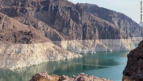 The iconic bathtub ring of Lake Mead shows where the water once reached in the early 80s