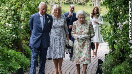 The Queen and other senior royals attend a reception with G7 leaders at The Eden Project in southwest England on June 11. 