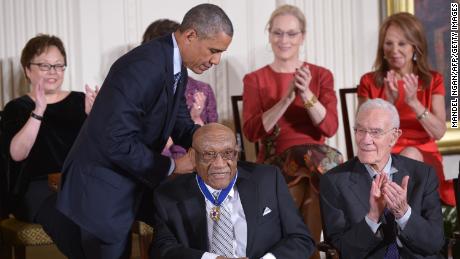 Then US President Barack Obama presents the Medal of Freedom to Sifford on November 24, 2014.