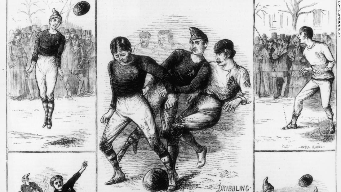 30 November 1872:  Scenes from a football match between England and Scotland in Partick, Glasgow, Scotland. The match finished in a 0-0 draw.