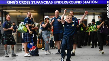 Scotland fans arrive at King&#39;s Cross St. Pancras, London, ahead of the match with England.