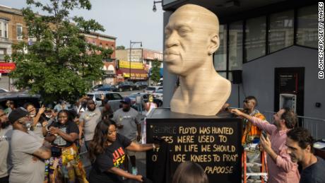 A George Floyd statue by artist Chris Carnabuci was unveiled as part of Juneteenth celebrations in New York City on June 19, 2021.