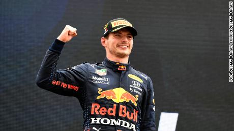 Verstappen celebrates victory at the French Grand Prix. 