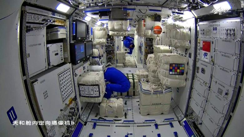 Three Chinese astronauts board the core module of China&#39;s still-under-construction space station on Thursday.