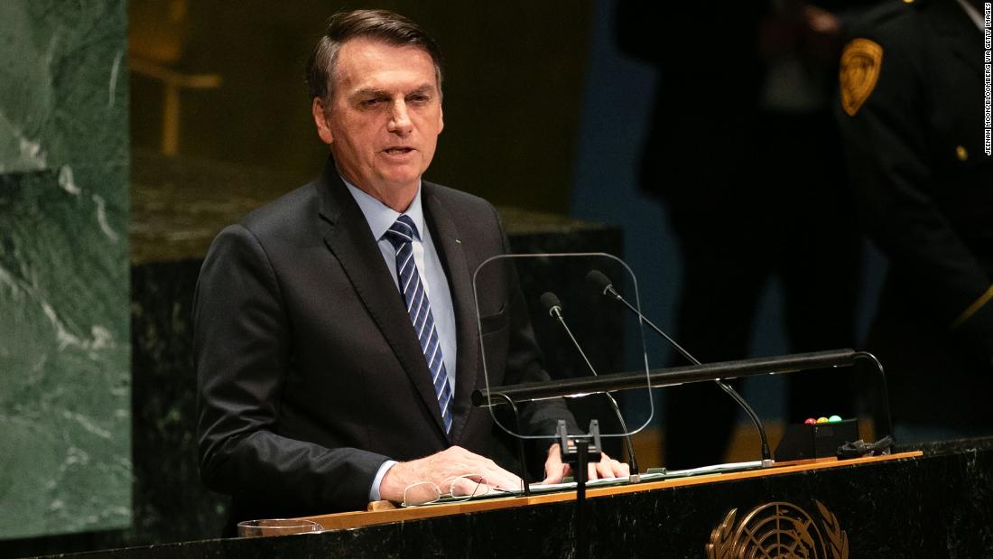 Jair Bolsonaro, Brazil&#39;s president, speaks during the UN General Assembly meeting in New York, U.S., on Tuesday, Sept. 24, 2019. 