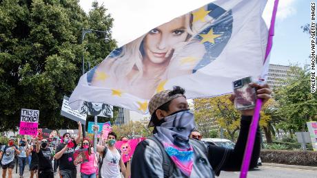 Spears fans rally outside a conservatorship hearing in Los Angeles in April.