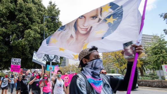 Spears fans rally outside a conservatorship hearing in Los Angeles in April.