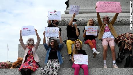 Fans in London during the UK&#39;s first Free Britney protest in April. They plan to reconvene for another march on Wednesday.