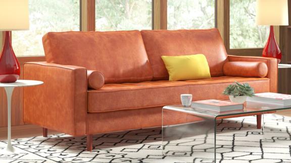 All modern Hailee 84 '' real leather sofa with square armrests