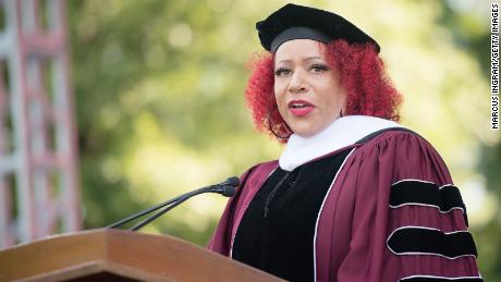 Nikole Hannah-Jones speaks on stage during the 137th Commencement at Morehouse College on May 16, 2021, in Atlanta.