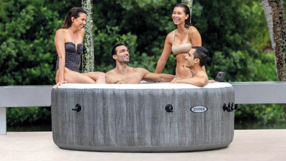Intex PureSpa Greywood Deluxe 4-Person Portable Inflatable Hot Tub Jet Spa