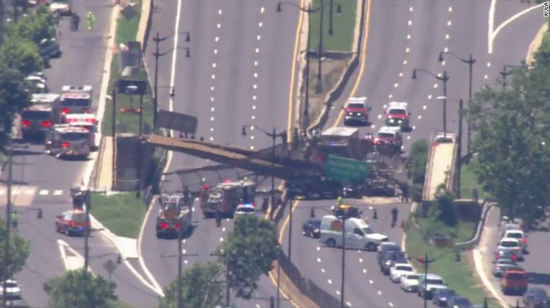 Pedestrian bridge collapses onto DC highway, injuring several people
