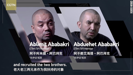 A still image of Ablimit&#39;s father and uncle from the CGTN documentary War in the Shadows which was broadcast in April.