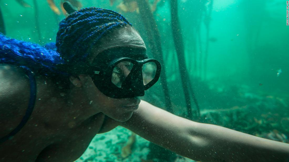 It wasn&#39;t until an impulsive snorkel trip in 2016 that Ndhlovu would discover her love for the ocean: &quot;It was just the most incredible moment when I stopped panicking from thinking that I was drowning and just realizing the incredible world that was under there.&quot; Here, she dives in the waters off Cape Town.