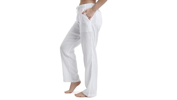 J & Ce Cotton Gauze Low-Waist Beach Pants With Pockets