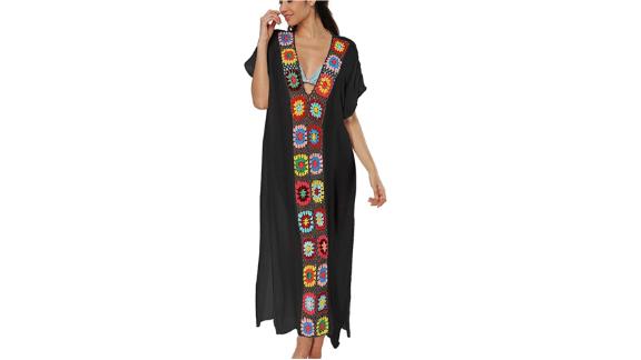 Bsubseach Floral Patchwork V-Neck Bathing Suit Cover-Up