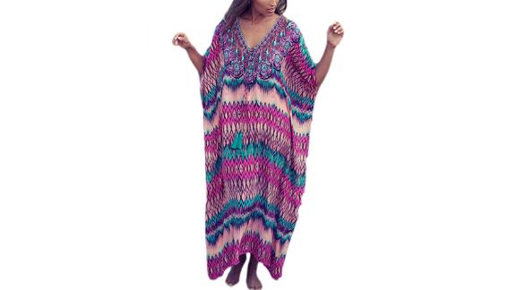 Bsubseach Print Turkish Kaftan Cover Up Maxi Dress