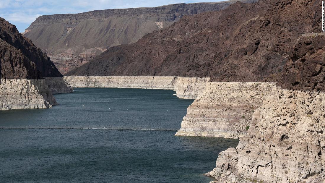 Low water levels can be seen in the Hoover Dam reservoir of Lake Mead on June 9. &lt;a href=&quot;https://www.cnn.com/2021/05/27/weather/lake-mead-colorado-river-shortage/index.html&quot; target=&quot;_blank&quot;&gt;Water levels at Lake Powell and Lake Mead&lt;/a&gt; -- the two largest reservoirs on the Colorado River -- have dropped at an alarming rate.