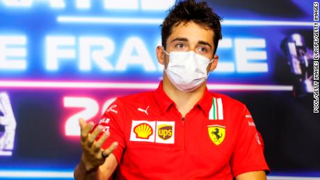 LE CASTELLET, FRANCE - JUNE 17: Charles Leclerc of Monaco and Ferrari talks in the Drivers Press Conference during previews ahead of the F1 Grand Prix of France at Circuit Paul Ricard on June 17, 2021 in Le Castellet, France. (Photo by Antonin Vincent - Pool/Getty Images)