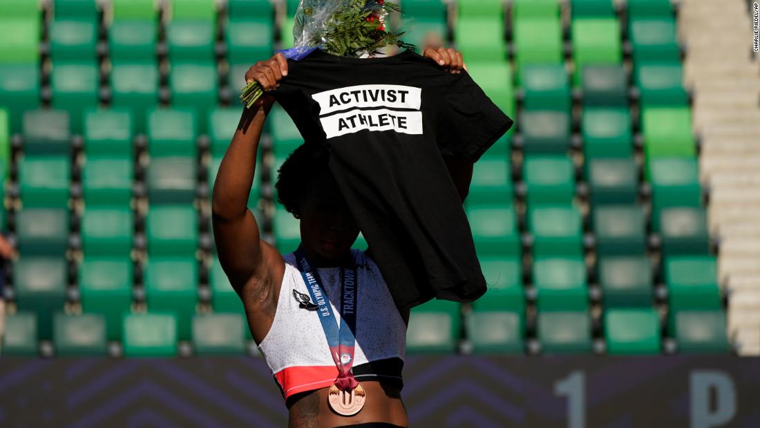 Gwen Berry: Asked about protesting if she reaches Olympic podium, athlete says, 'We'll see'