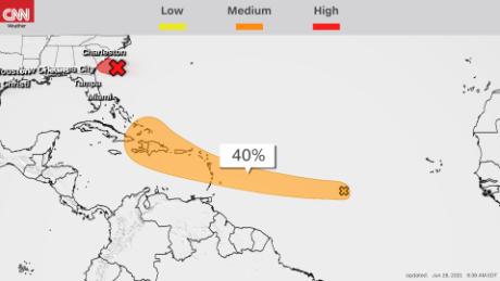 The disturbance in the central Atlantic has a 40% chance of formation in the next five days.