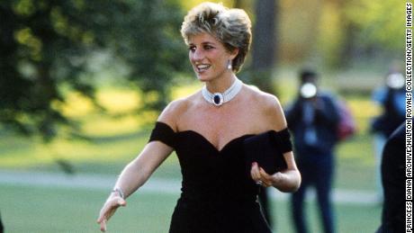 Princess Diana (1961 - 1997) arriving at the Serpentine Gallery, London, in a gown by Christina Stambolian, June 1994. (Photo by Jayne Fincher/Getty Images)