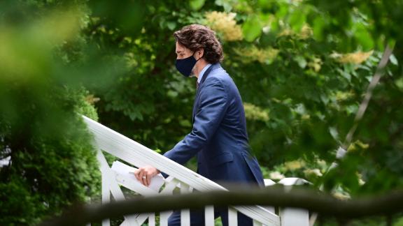 Canadian Prime Minister Justin Trudeau is seen after a June 25 news conference where he acknowledged the unmarked graves recently discovered at former residential school sites. Trudeau said this Canada Day should be a time of reflection.