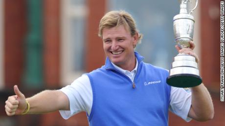 LYTHAM ST ANNES, ENGLAND - JULY 22:  Ernie Els of South Africa poses with the Claret Jug after winning the 141st Open Championship at Royal Lytham &amp; St. Annes Golf Club on July 22, 2012 in Lytham St Annes, England.  (Photo by Stuart Franklin/Getty Images)