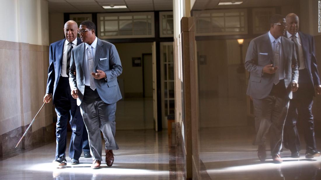 Cosby walks through the Montgomery County Courthouse during jury selection for his sexual assault retrial in Norristown, Pennsylvania, in April 2018. His first trial ended in a mistrial after a Pennsylvania jury of seven men and five women were unable to come to a unanimous decision.